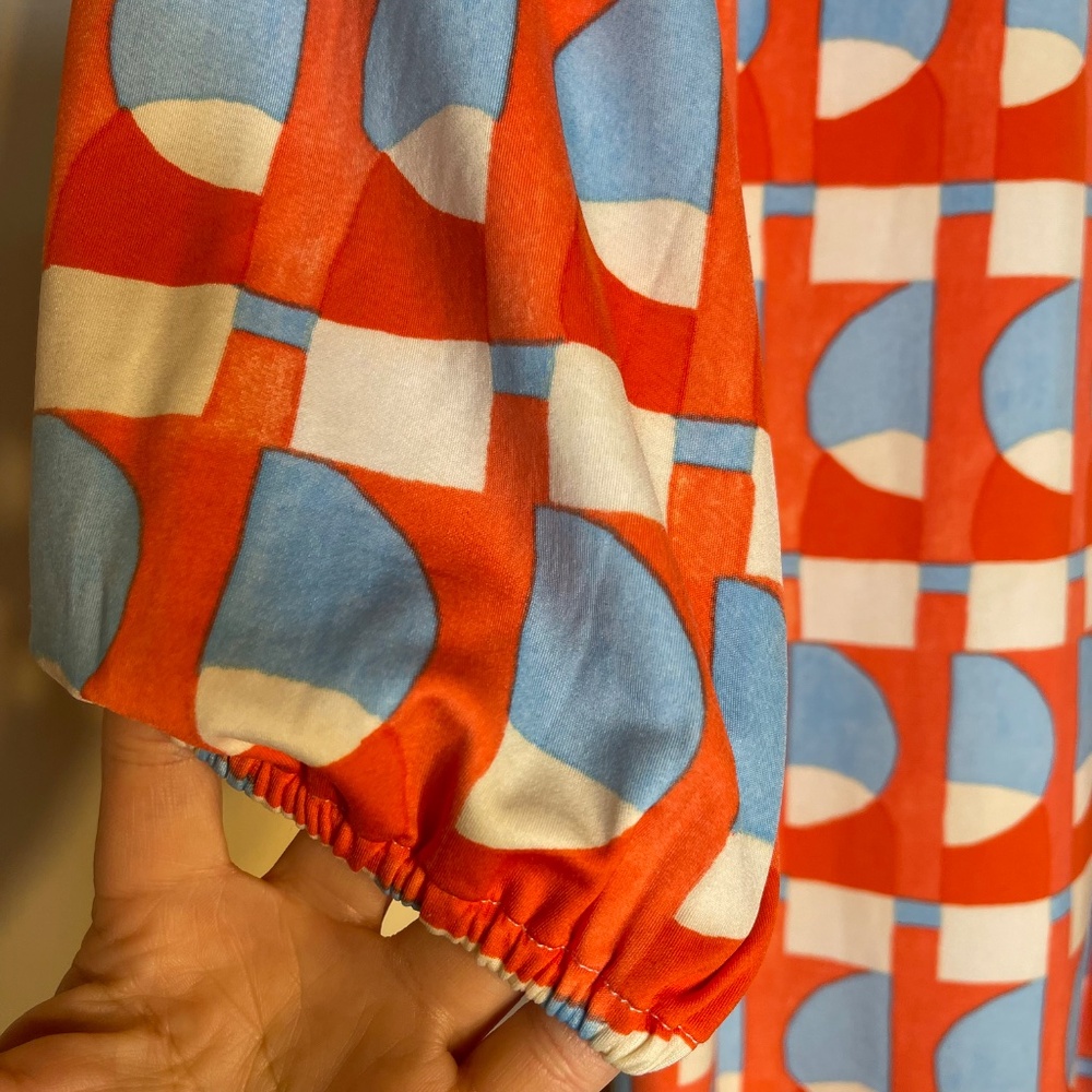 J. McLaughlin Red and Light Blue Geometric Shift Dress - Picture 4 of 10